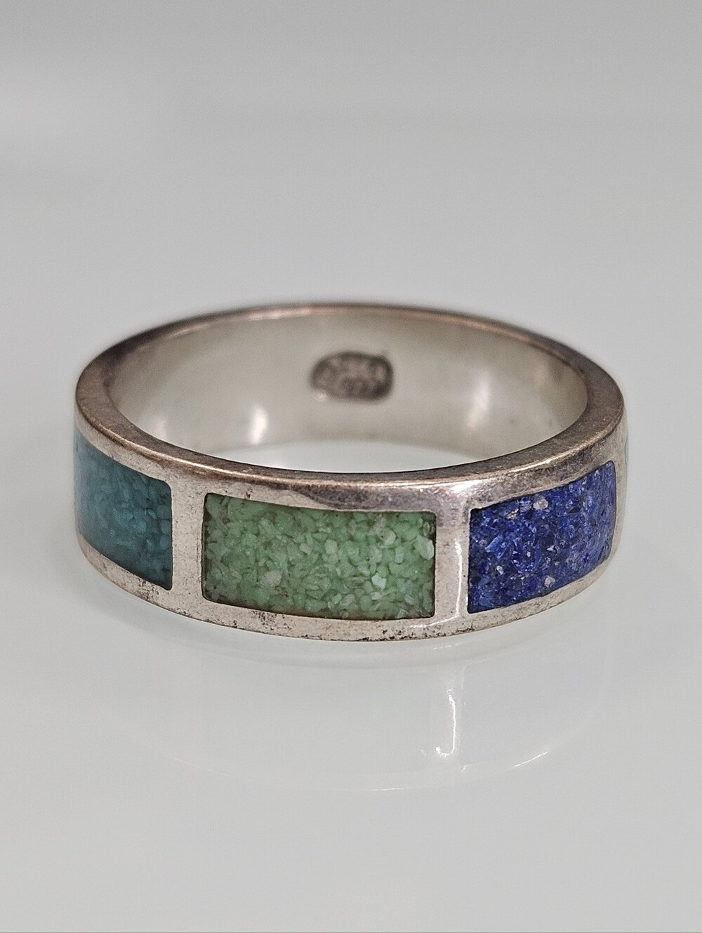 Southwest 925 CCO Crushed Natural Stone Inlay Turquoise Lapis Malachite Ring 9